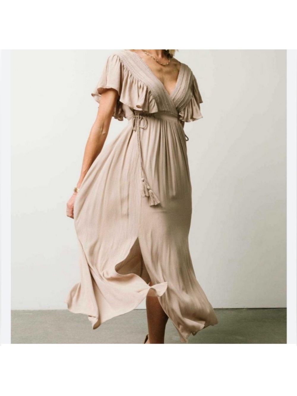 Baltic Born Jennifer Maxi Dress Size XL Sand Tan Cream Boho Cottagecore